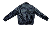 Nautica - Black Flashy Leather Windbreaker 1990s Large Vintage Retro