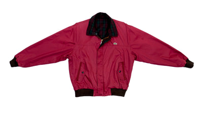 Lacoste - Red Satin & Plaid Reversible Bomber Jacket 1990s Large