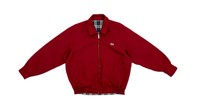 Lacoste - Red & Plaid Reversible Collared Bomber Jacket 1990s Large