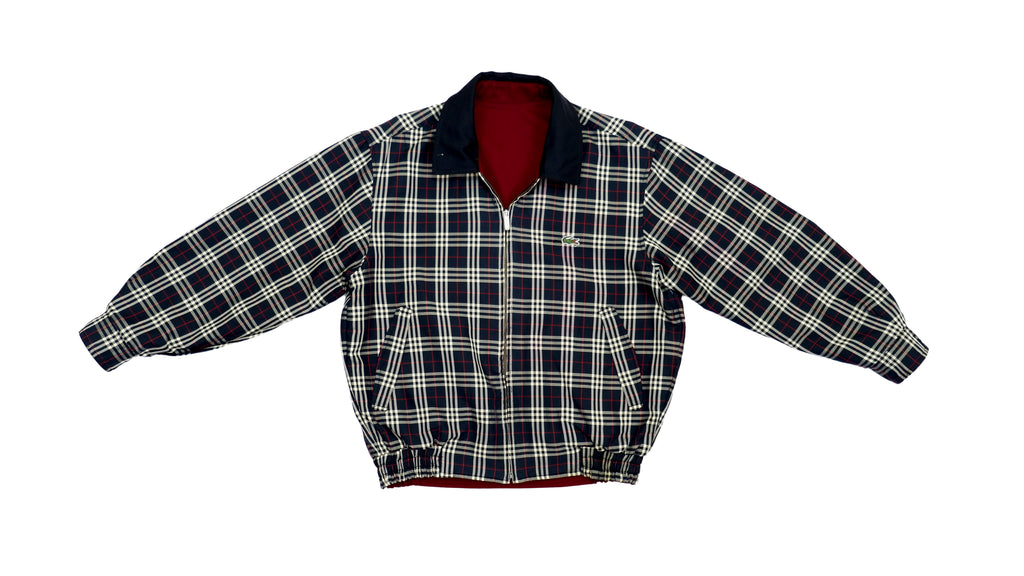 Lacoste - Red & Plaid Reversible Collared Bomber Jacket 1990s Large Vintage Retro