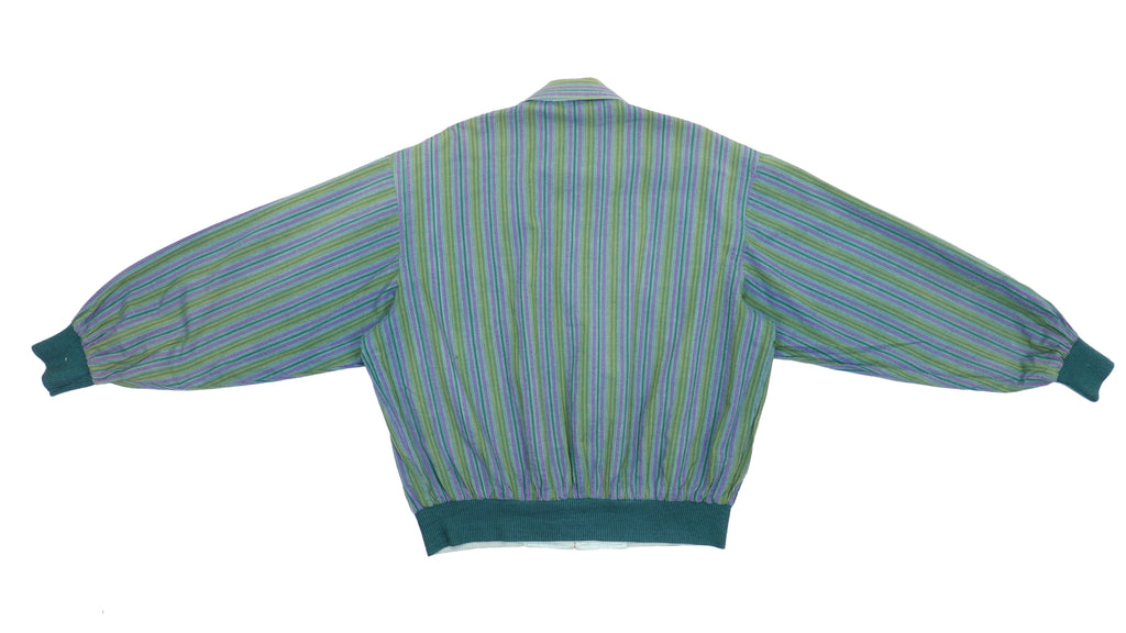 Lacoste - Light Blue & Striped Reversible Bomber Jacket 1990s Large Vintage Retro