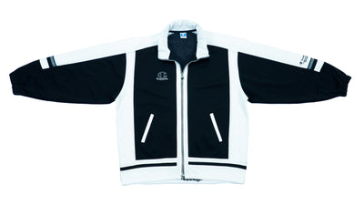 Champion - Black and White Zip-Up Track Jacket with Cinch Waist 1990s X-Large