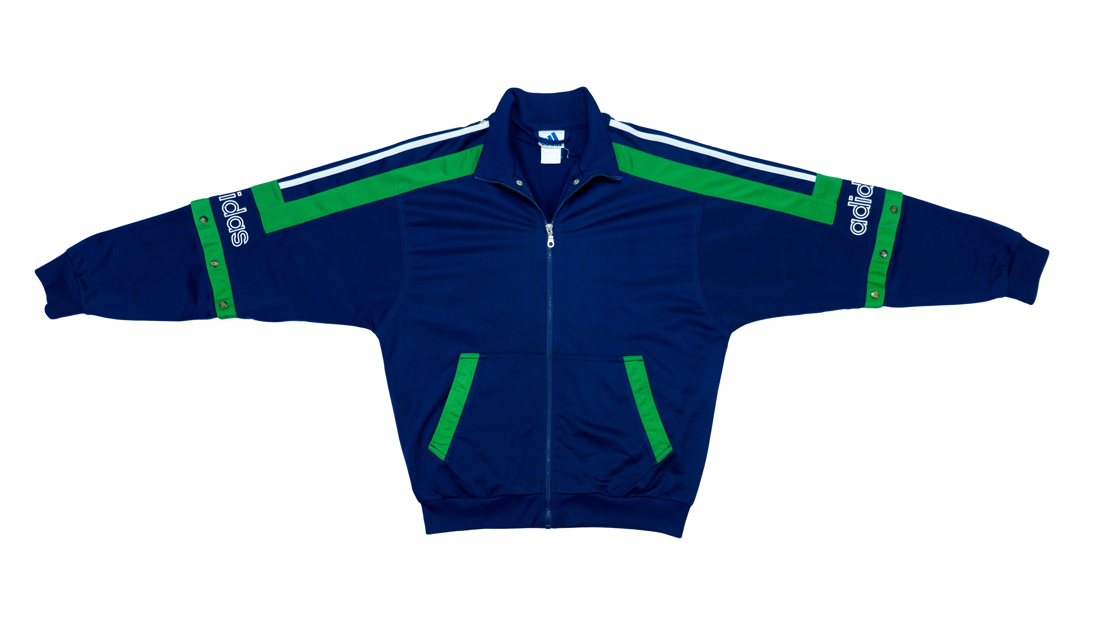 Adidas - Blue and Green Big Logo Track Jacket 1990s Medium Vintage Retro