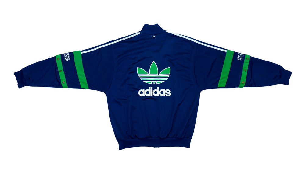 Adidas - Blue and Green Big Logo Track Jacket 1990s Medium Vintage Retro