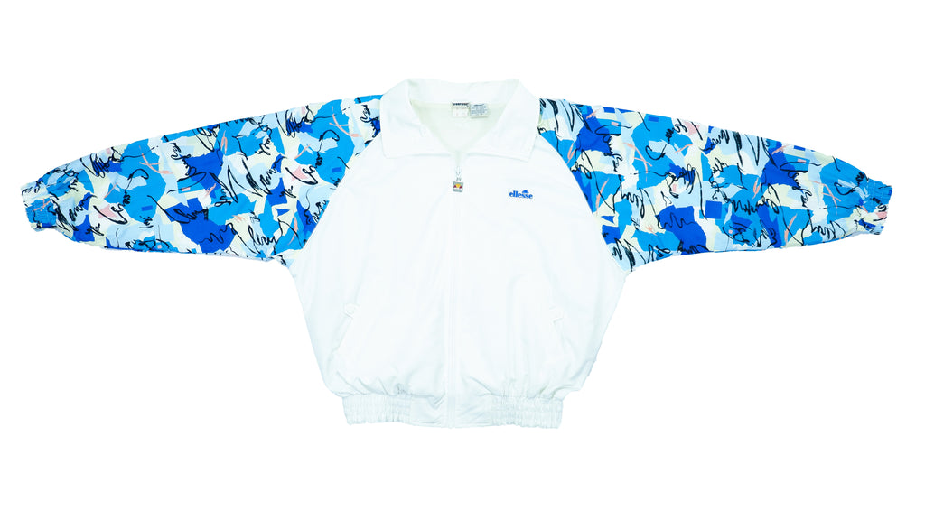 Ellesse - White & Blue Patterned Track Jacket 1990s X-Large Vintage Retro