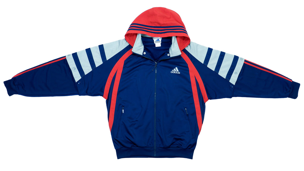 Adidas - Red & Blue Tear-Away Hooded Track Jacket 1990s X-Large Vintage Retro