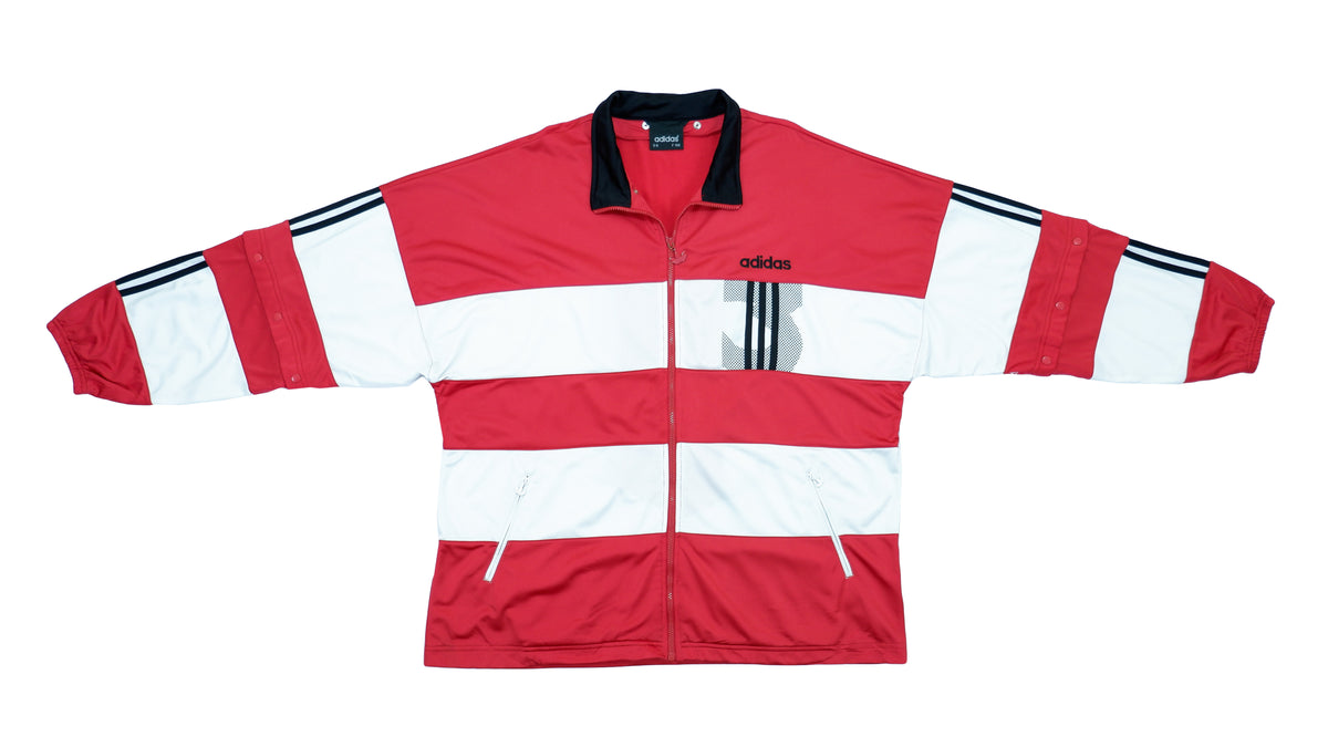 Adidas - Red & White Tear-Away Track Jacket 1990s XX-Large Vintage Retro