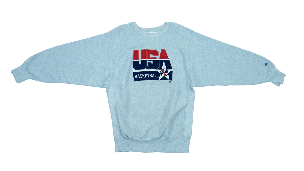 Champion - Grey USA Basketball Crew Neck Sweatshirt 1990s Large Vintage Retro