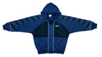 Reebok - Blue & Black Spell Out Hooded Track Jacket 1990s X-Large Vintage Retro
