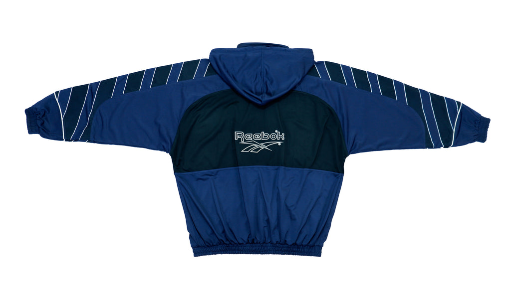 Reebok - Blue & Black Spell Out Hooded Track Jacket 1990s X-Large Vintage Retro