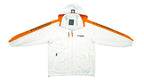 Columbia - White & Orange Taped Logo Hooded Windbreaker 1990s Large Vintage Retro 