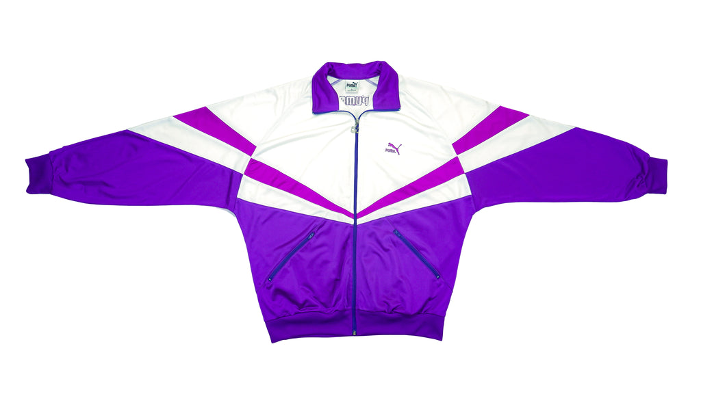 Puma - White & Purple Track Jacket 1990s Large Vintage Retro 