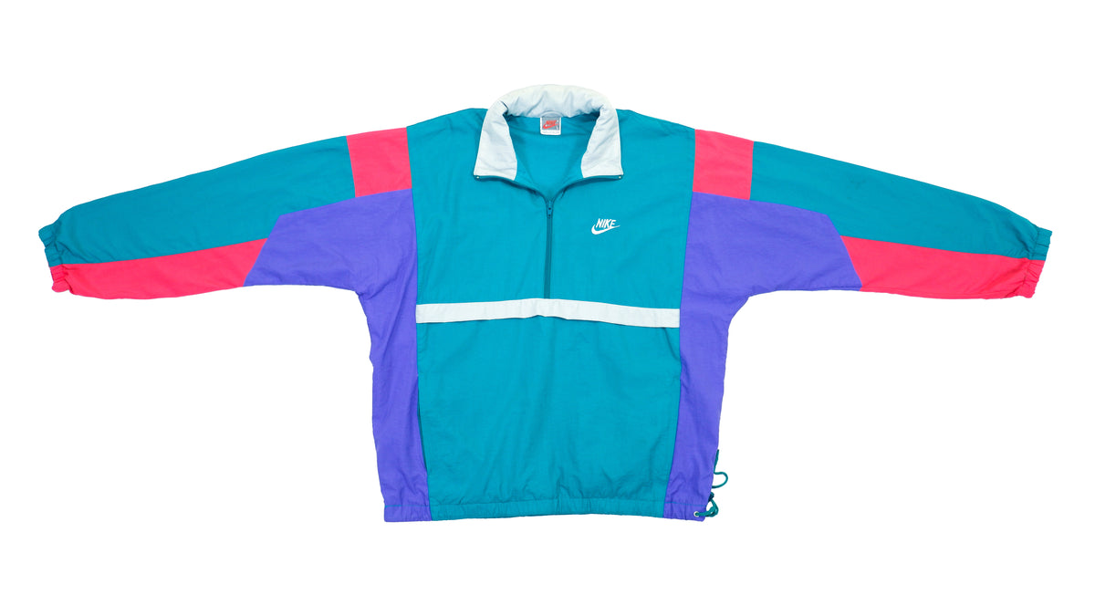 Nike - Green, Red and Blue Colorblock 1/4 Zip Windbreaker 1990s Large Vintage Retro