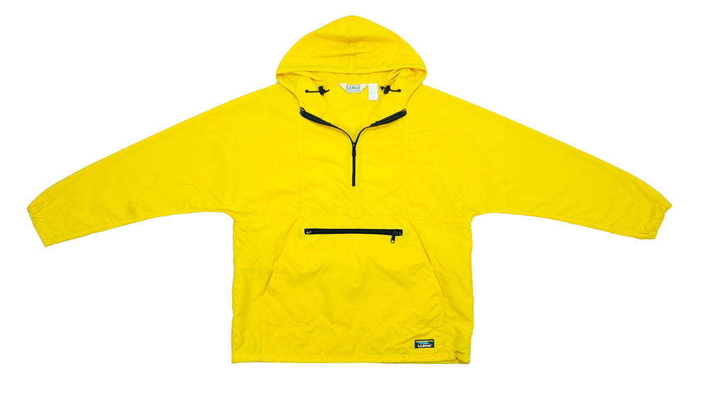 LL Bean - Yellow 1/4 Zip Hooded Windbreaker 1990s Large Vintage Retro