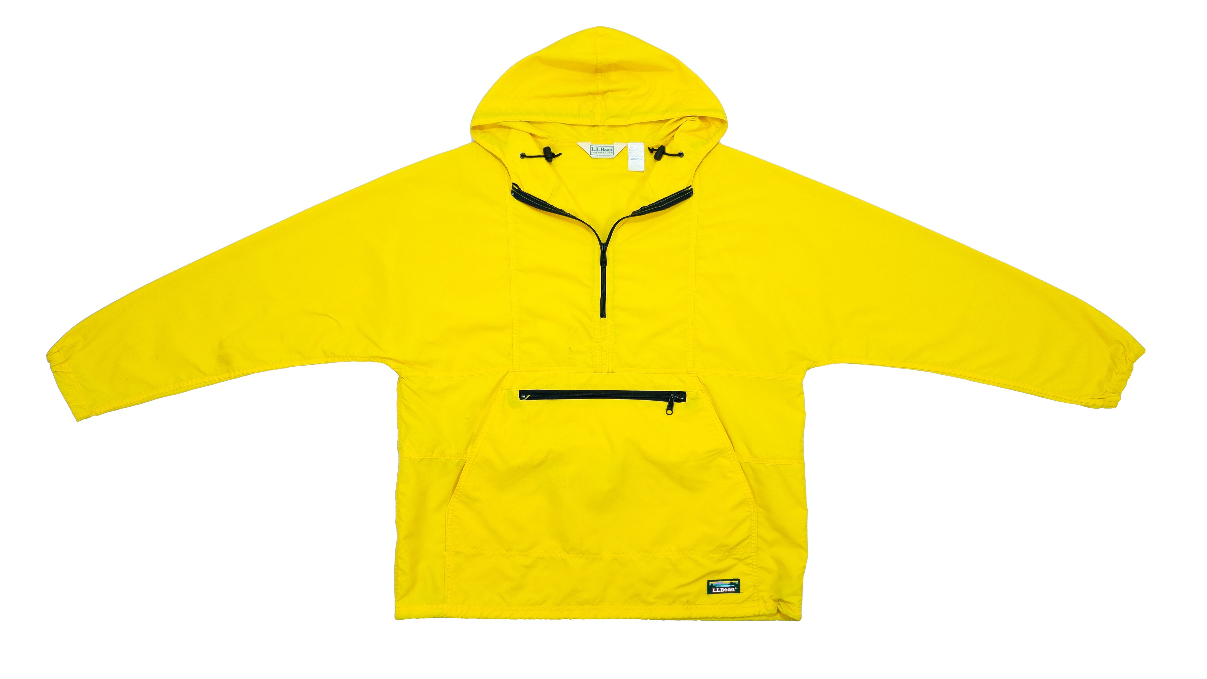 LL Bean - Yellow 1/4 Zip Hooded Windbreaker 1990s Large Vintage Retro