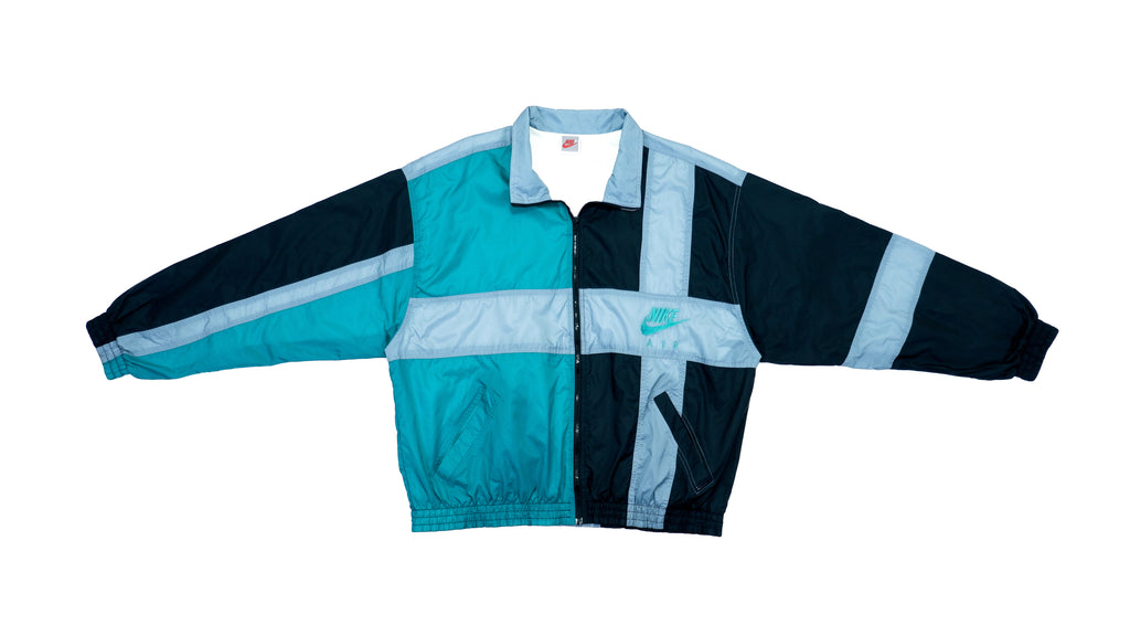 Nike - Black, Grey & Green Colorblock Grey Tag Windbreaker 1990s Large Vintage Retro