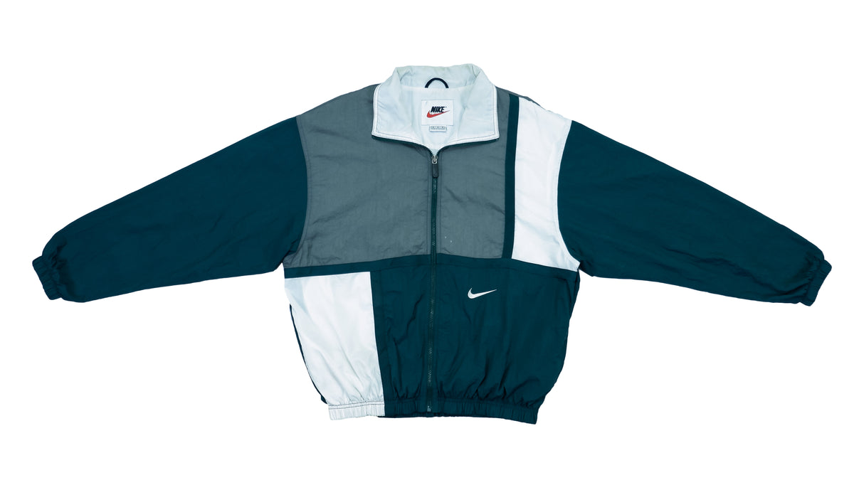 Nike - Green & White Big Logo Windbreaker 1990s Medium Vintage Retro 