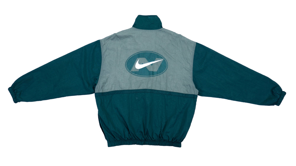 Nike - Green & White Big Logo Windbreaker 1990s Medium Vintage Retro 