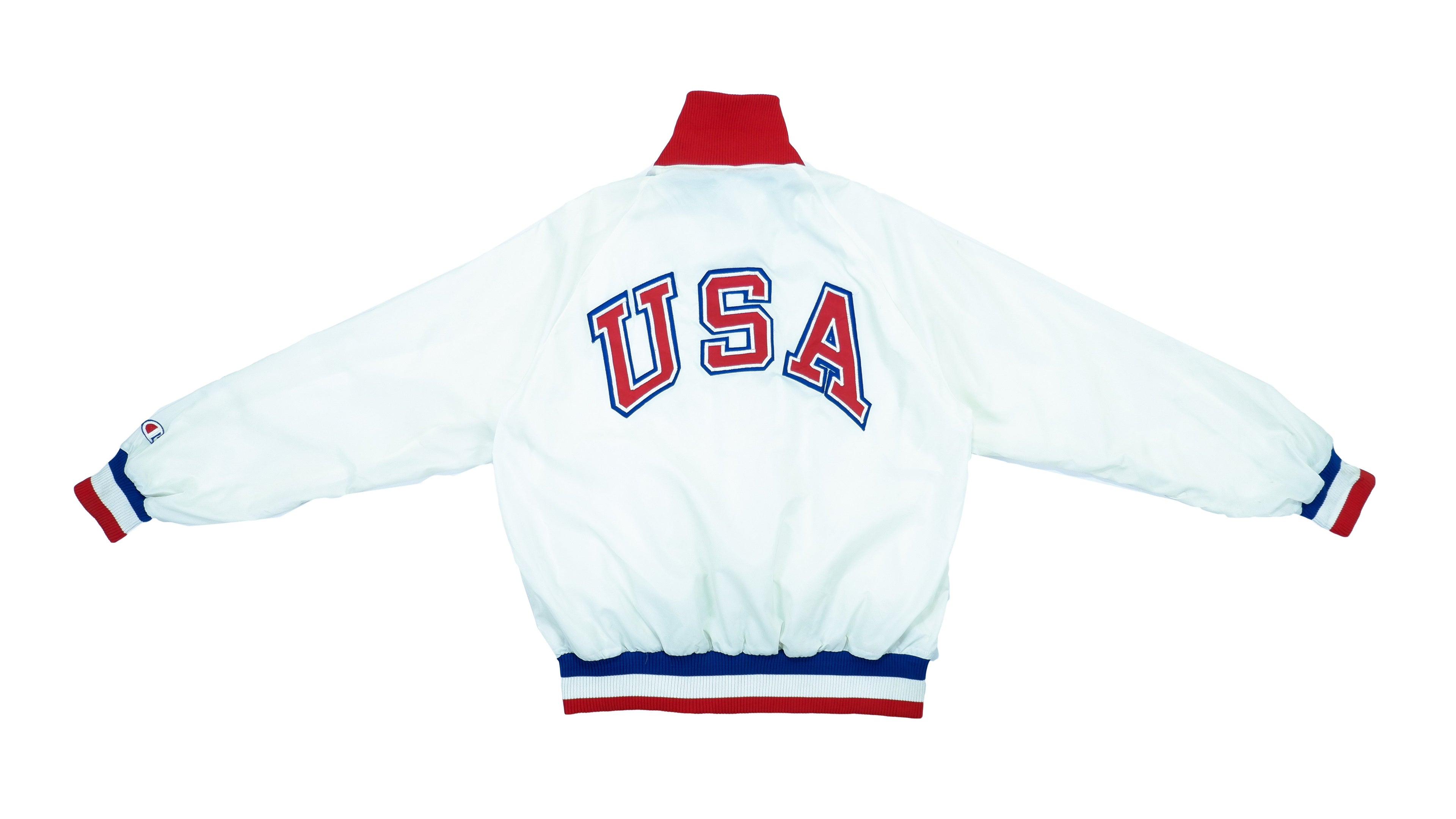 Champion - White USA Satin Jacket 1990s Large Vintage Retro Olympic 