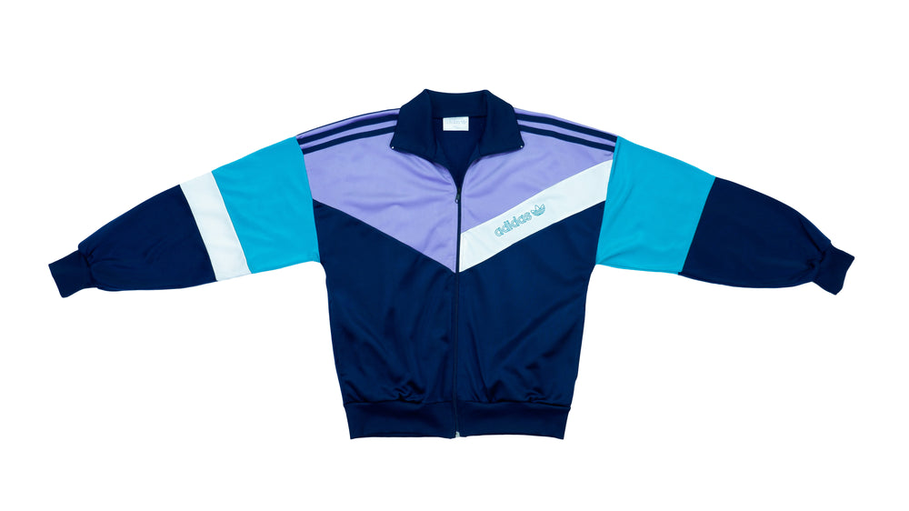 Adidas - Blue, White and Purple Colorblock Track Jacket 1990s Medium Vintage Retro 