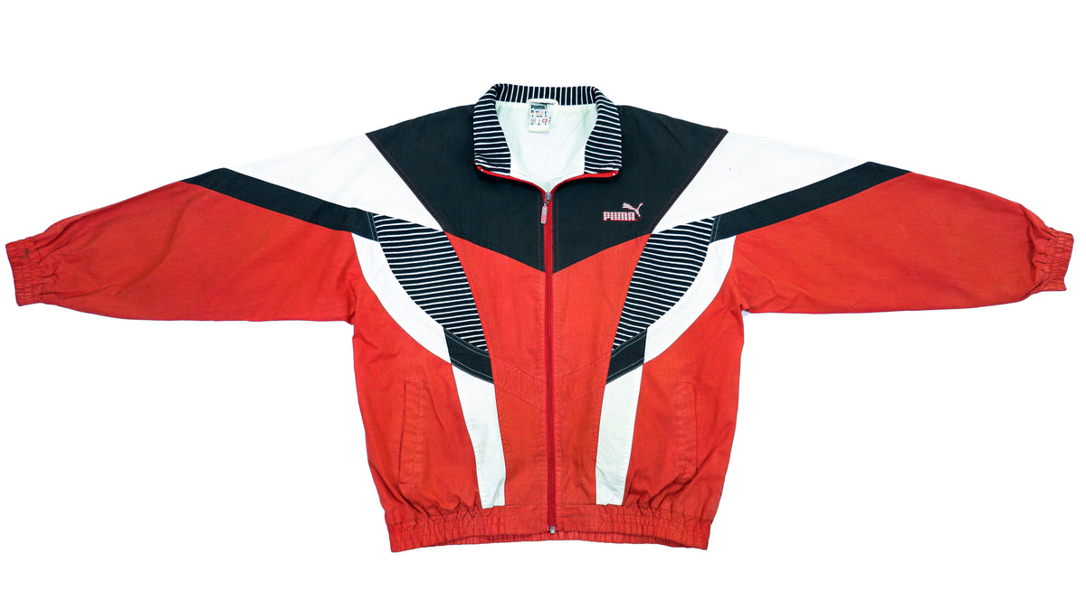Puma - Red & Black Colorblock Track Jacket 1990s Large Vintage Retro 