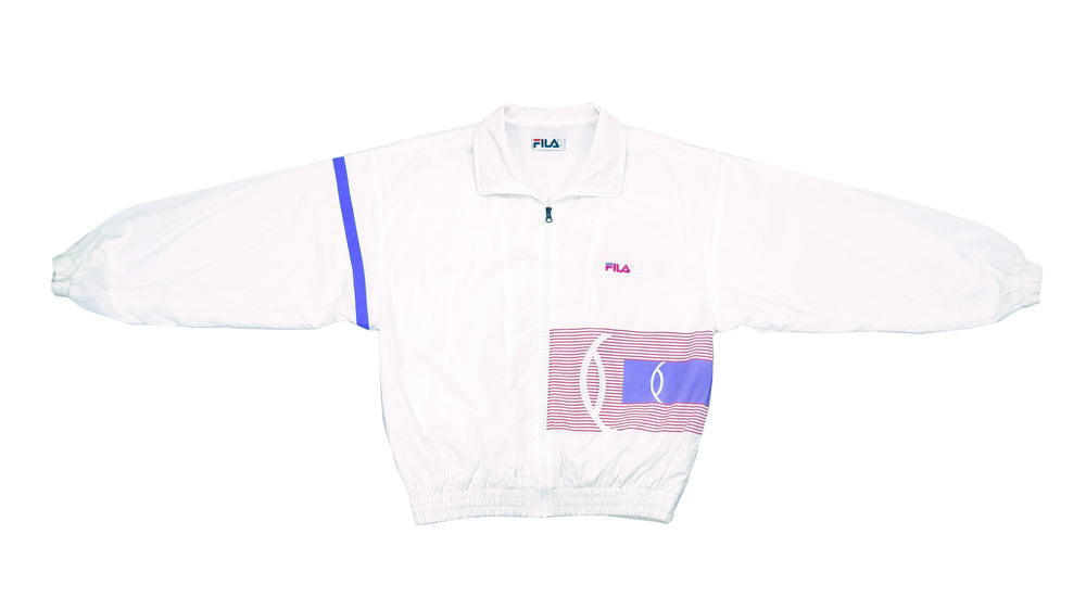 FILA - White Spell-Out Bomber Jacket 1990s Medium Vintage Retro 