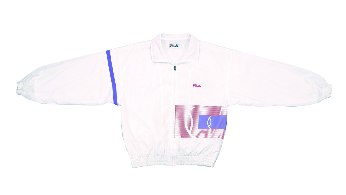 FILA - White Spell-Out Bomber Jacket 1990s Medium Vintage Retro 