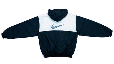 Nike - Black & White 1/4 Zip Hooded Windbreaker 1990s Large