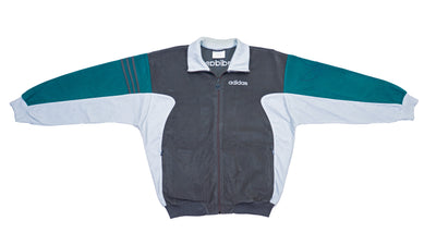 Adidas - Grey & Green Suede Track Jacket 1990s Large