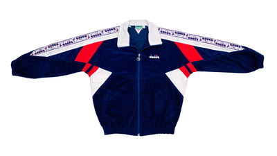 Diadora - Blue with White & Red Taped Logo Track Jacket 1990s X-Large