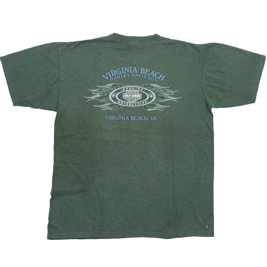 Harley Davidson - Green Virginia Beach T-Shirt 1990s X-Large Vintage Retro
