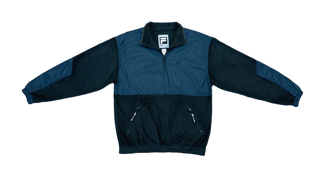 FILA - Black ​1/4 Zip Fleece Pullover Jacket 1990s Medium Vintage Retro 