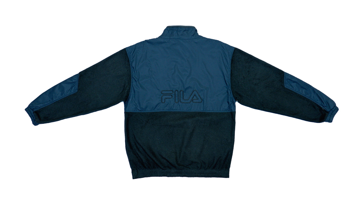 FILA - Black ​1/4 Zip Fleece Pullover Jacket 1990s Medium Vintage Retro 