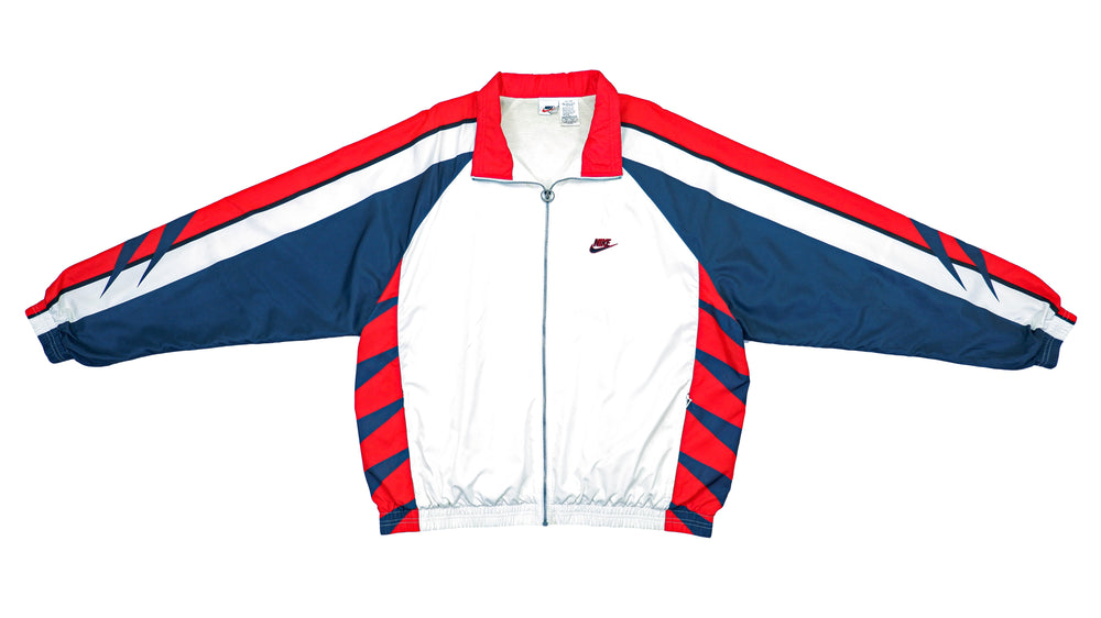 Nike - Red, Blue and White Colorblock International Windbreaker 1990s X-Large Vintage Retro 