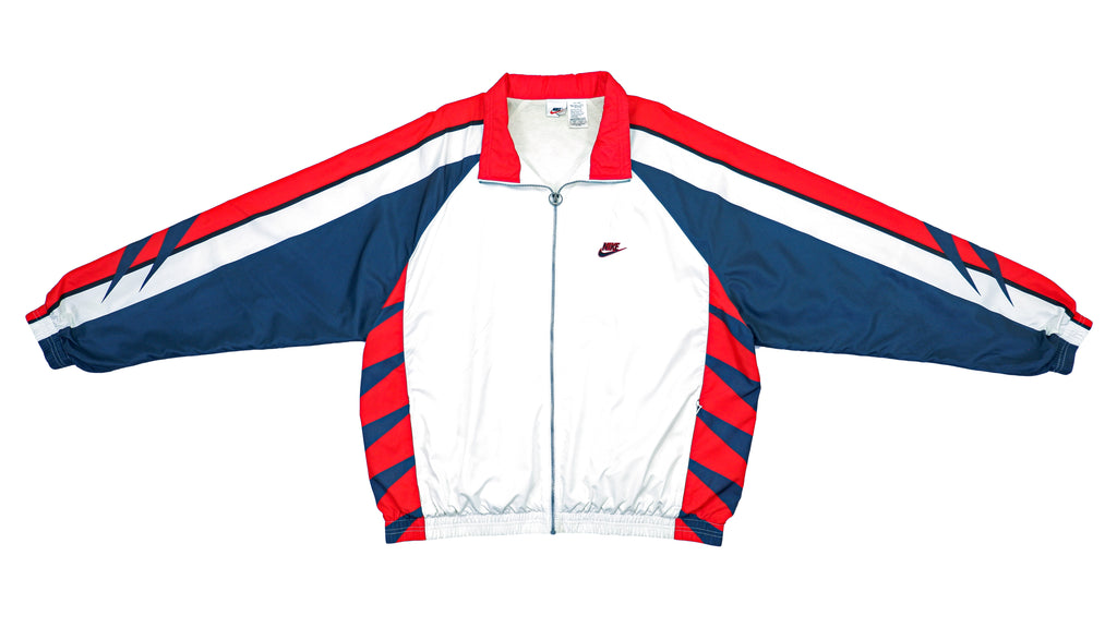 Nike - Red, Blue and White Colorblock International Windbreaker 1990s X-Large Vintage Retro 