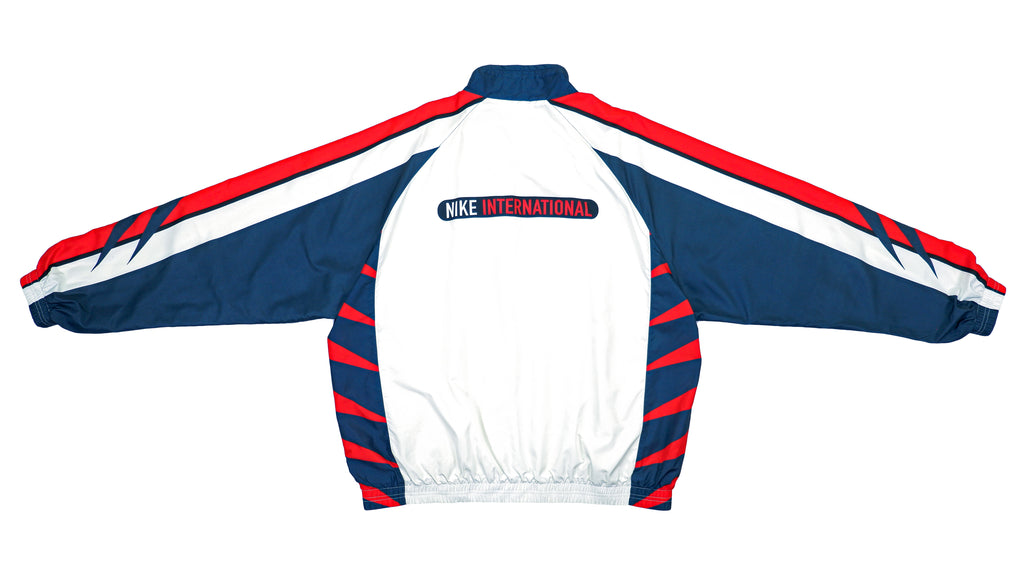 Nike - Red, Blue and White Colorblock International Windbreaker 1990s X-Large Vintage Retro