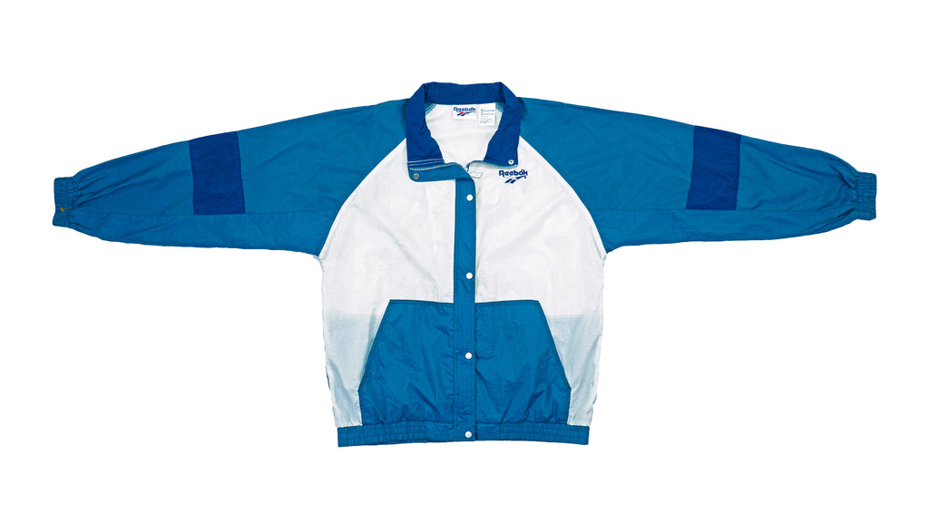 Reebok - Blue and White Big Logo Windbreaker 1990s Medium Vintage Retro 