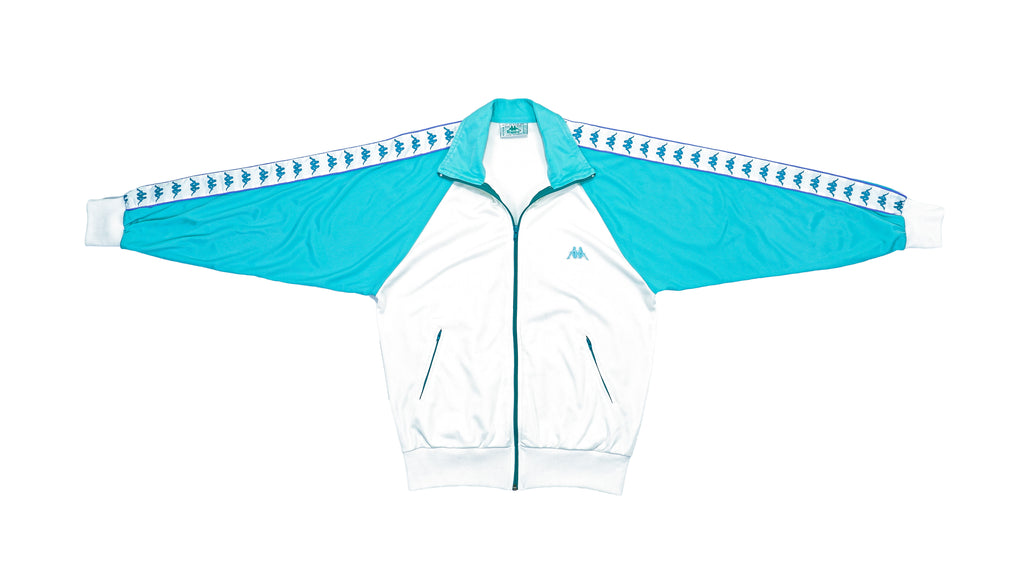 Kappa - Light Blue and White Taped Logo Track Jacket 1990s Small Vintage Retro 