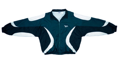 Reebok - Green and White Windbreaker 1990s X-Large