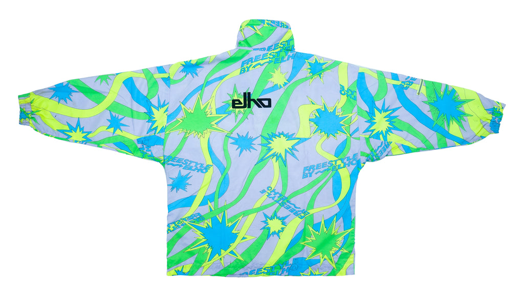 Elho - Green & Blue Freestyle 1/4 Zip Windbreaker 1990s X-Large Vintage Retro