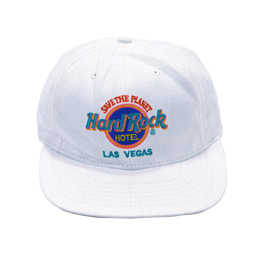Hard Rock - White Hard Rock Hotel - Las Vegas Snap Back Hat 1990s Adjustable Vintage Retro