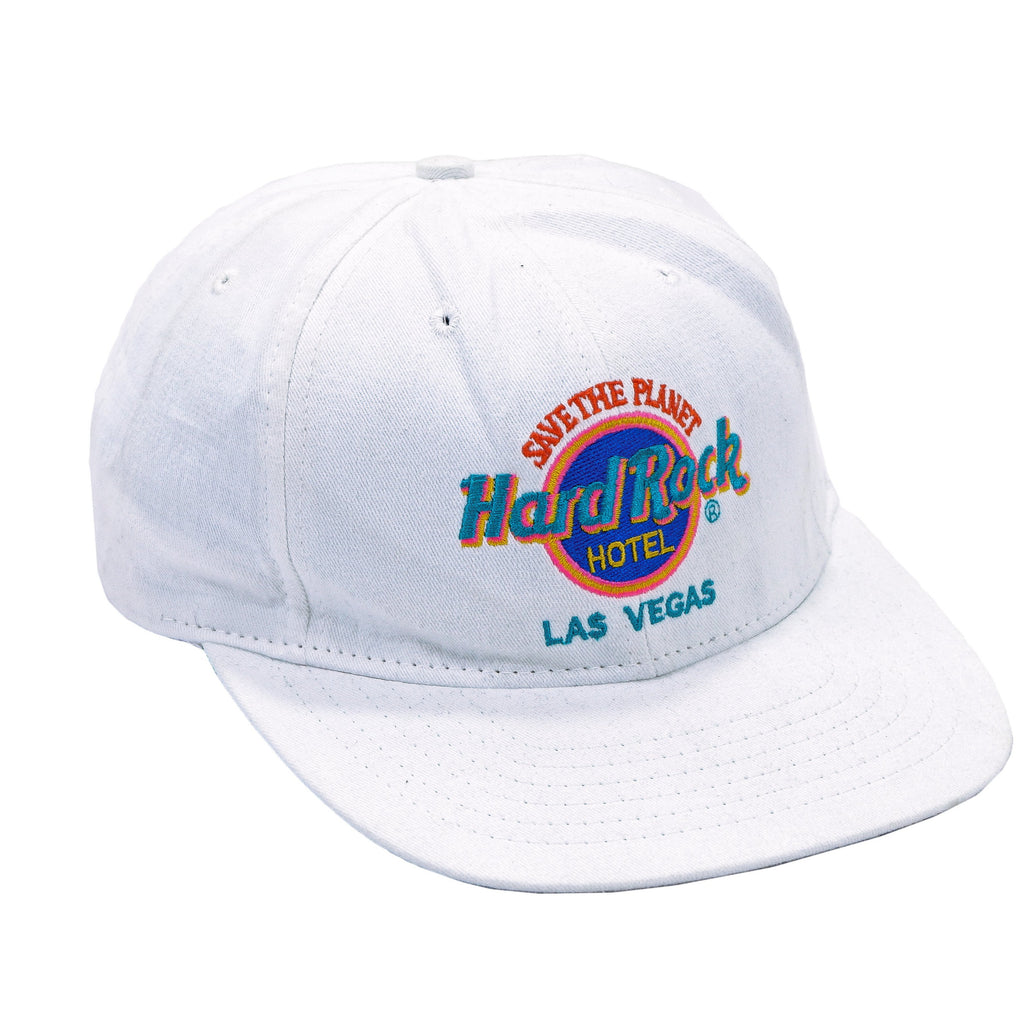 Hard Rock - White Hard Rock Hotel - Las Vegas Snap Back Hat 1990s Adjustable Vintage Retro