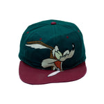 Looney Tunes -  Green & Maroon Wile E Snap Back Hat 1990s Adjustable Vintage Retro 