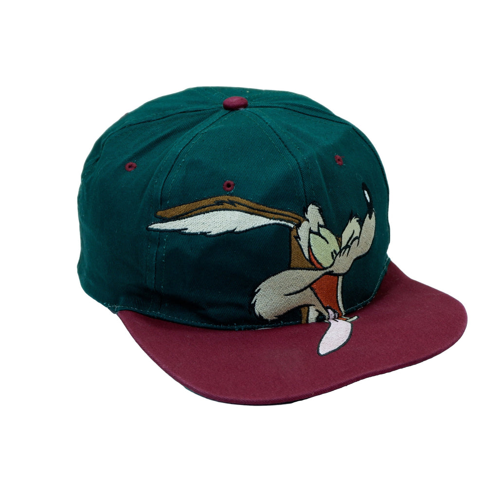 Looney Tunes -  Green & Maroon Wile E Snap Back Hat 1990s Adjustable Vintage Retro 