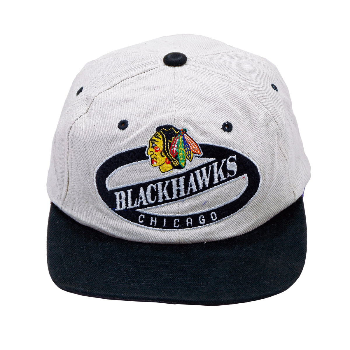NHL (Lee) - Chicago Blackhawks Snapback Hat 1990s Adjustable Vintage Retro Hockey 