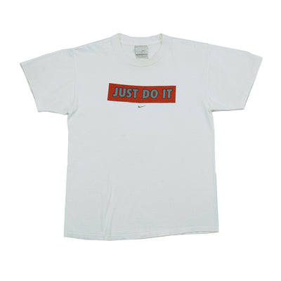 Nike - White Just Do It T-Shirt 1990s Medium