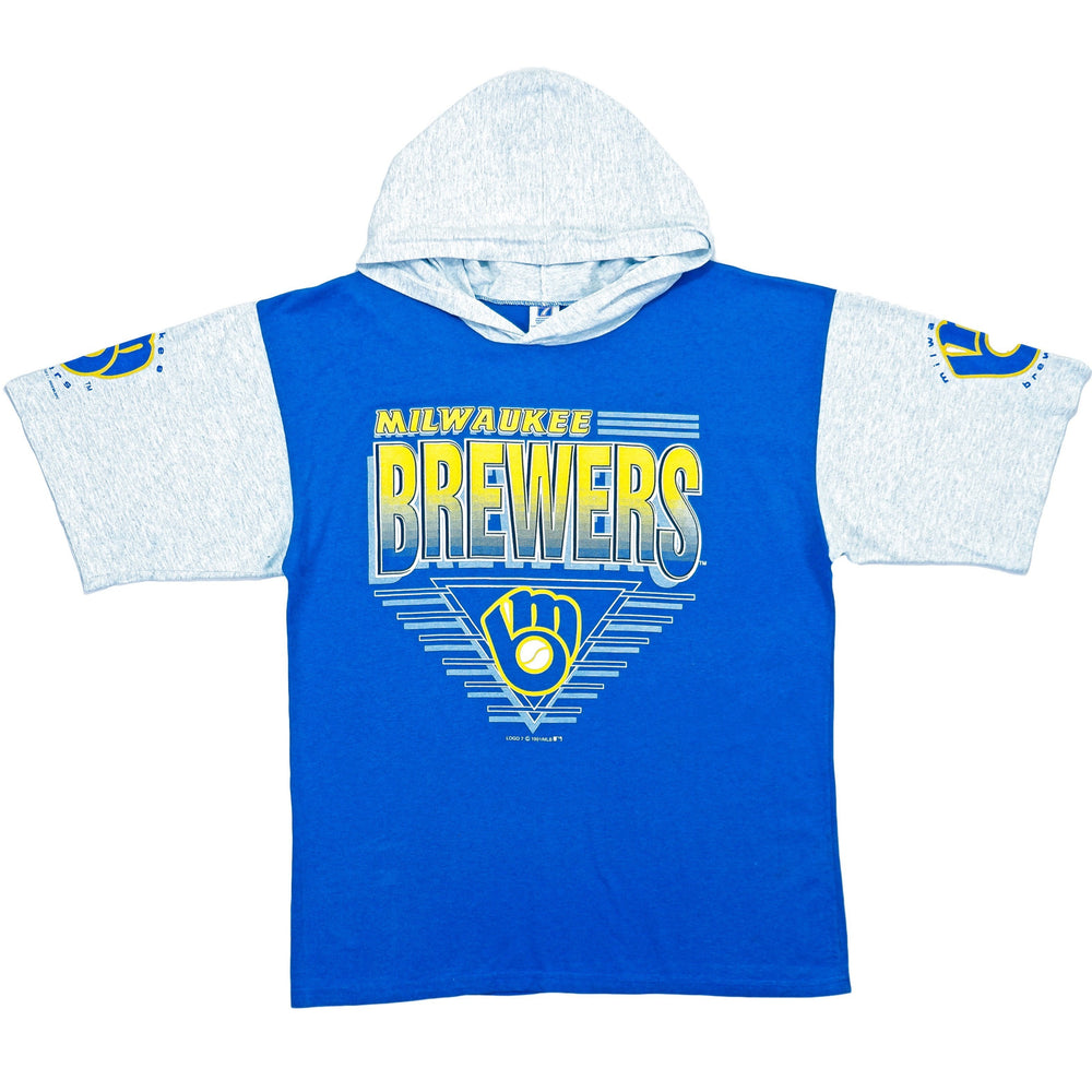 MLB -  Milwaukee Brewers Hooded T-Shirt 1990s Large Vintage Retro Baseball 