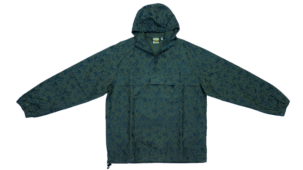  Carhartt - Army Green 1/4 Zip Hooded Windbreaker 1990s Large Vintage Retro 
