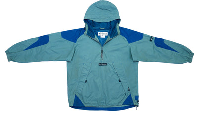 Columbia - Green 1/4 Zip Hooded Windbreaker 1990s Large