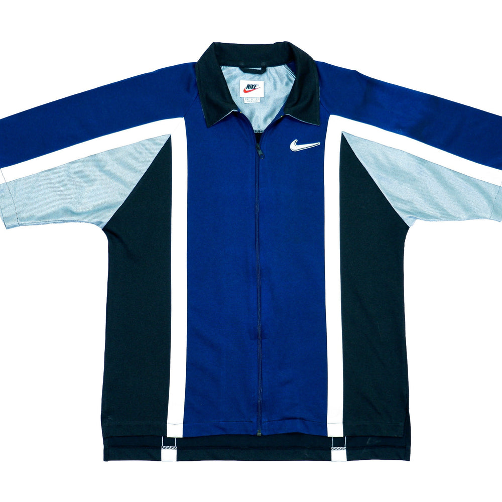 Nike - Black & Blue Zip Up Track T-Shirt 1990s Medium Vintage Retro 